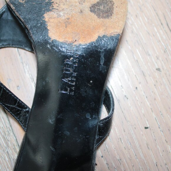 True Vintage 1990s Black Faux Snakeskin Leather Ralph Lauren Sandal Heels - Picture 5 of 5
